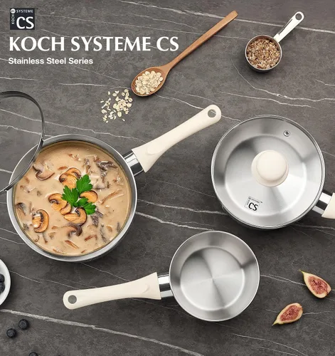 Vista 6 de KOCH SYSTEME CS Juego de cacerolas de acero inoxidable, 1 cuarto de galón, 2 cuartos y 3 cuartos de galón, juego de 6 piezas con mango de baquelita