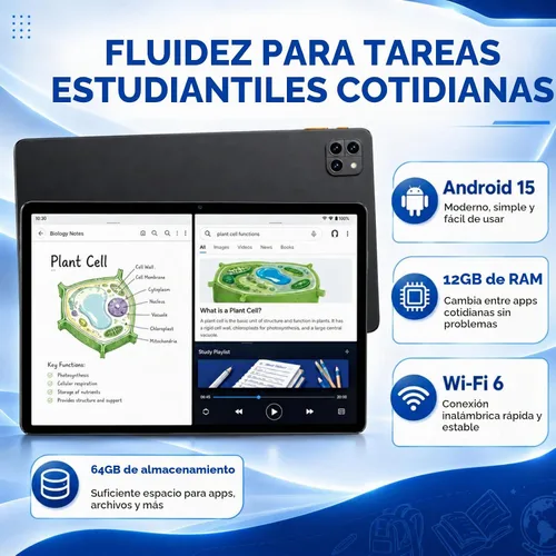 Vista 5 de Tablet Android 15 de 10.1 pulgadas, Octa-core 12 GB de RAM + 64 GB + Negro