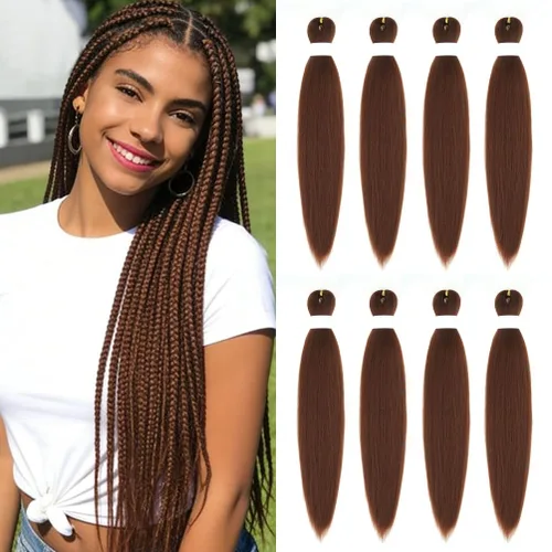 Vista 54 de 8 paquetes de extensiones preestiradas - 16 pulgadas de cabello trenzado premium, 55G/paquete, sin picazón, fijación en agua caliente, textura Perm
