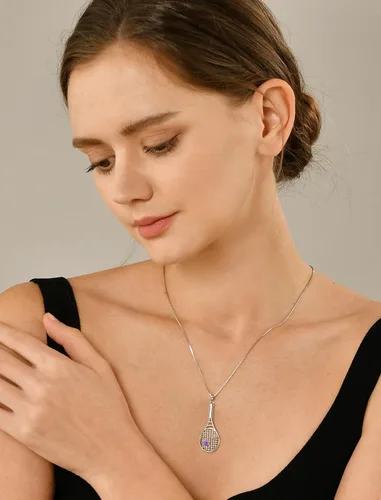 Vista 3 de YL Collar con colgante de raqueta de tenis de plata de ley 925 con piedras preciosas de amor, joyería deportiva para mujeres y hombres