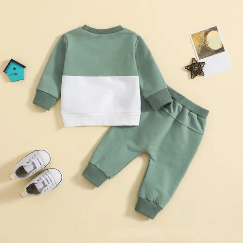 Vista 3 de EMRELOD Conjunto de ropa de otoño e invierno para bebé niño, sudadera de manga larga con letras y pantalones deportivos