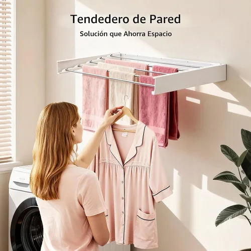 Vista 2 de Tendedero de pared de 31.5 pulgadas, estante de secado de ropa plegable de pared, estante de secado de ropa para ahorrar espacio, estante de secado
