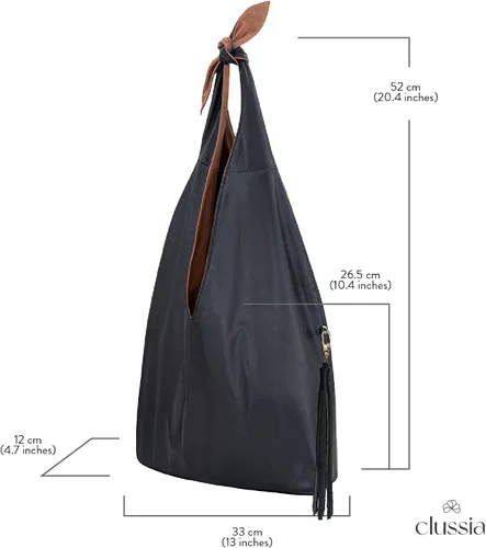 Vista 2 de Bolso Hobo de 100% piel de becerro ligera de lujo Lona Gamuza Estilo a la Porte