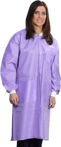 Vista 15 de Medical Nation Abrigos de laboratorio desechables de 1.76 oz/m², abrigo de laboratorio profesional hasta la rodilla, puños de punto, bolsillos Negro