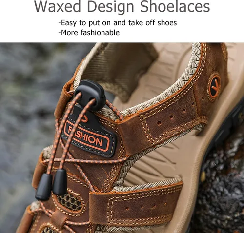 Vista 3 de Giwonygki Sandalias deportivas para hombre con puntera cerrada, zapatos de agua de cuero, ligeras, para caminar, casuales, al aire libre