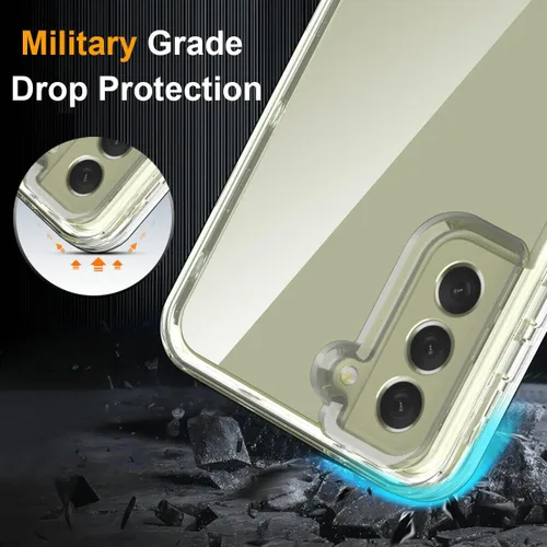 Vista 3 de KIOMY Funda transparente para Samsung Galaxy S21 FE 5G a prueba de golpes, carcasa rígida + parachoques de TPU flexible, 3 capas en 1 con 2 paquetes
