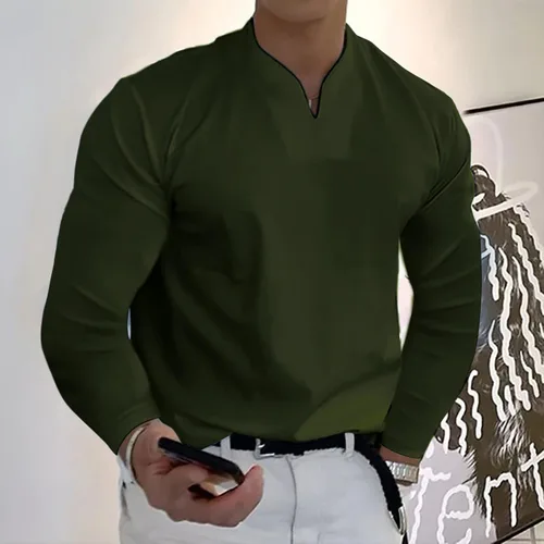 Vista 2 de ZEFOTIM Camisetas con cuello en V para hombre, de manga corta, lisas, ajustadas, casuales, a la moda