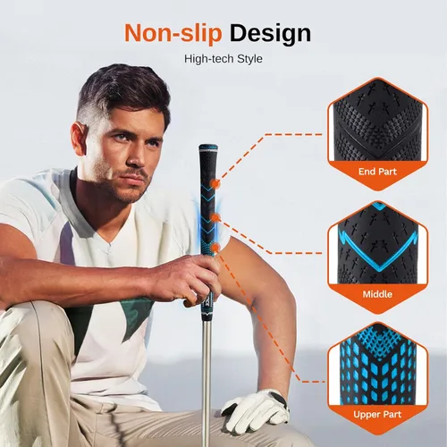 Vista 2 de Rubber Golf Grips 13 Pack, High Traction, Non-Slip, Advanced Texture, Choose from 13 Grips or 13 Grips with Regripping Kit, Standard/Mid/Jumbo