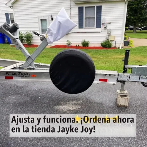 Vista 6 de Cubierta de rueda de repuesto, cubierta de rueda negra impermeable de cuero de PVC resistente al polvo, universal, apta para Jeep, remolque, RV