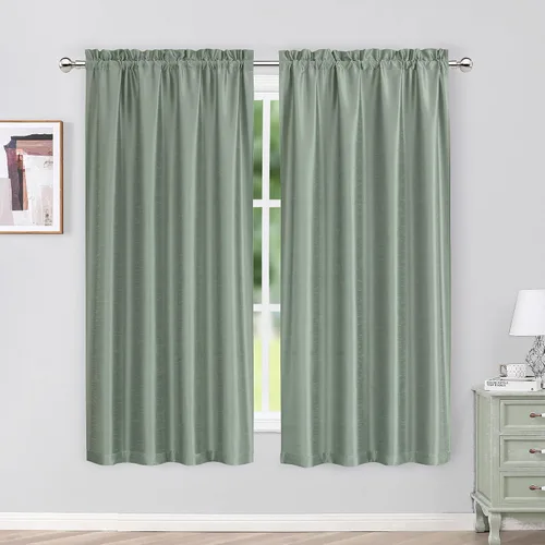 Vista 33 de Chyhomenyc Uptown - Cortinas negras de 24 pulgadas de largo, 2 paneles, cortinas cortas de seda sintética para oscurecer la habitación, cortinas