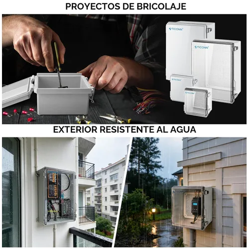 Vista 8 de TICONN - Caja de conexiones eléctricas impermeable IP67 con carcasa de plástico ABS con tapa con bisagras con placa de montaje, soportes de pared