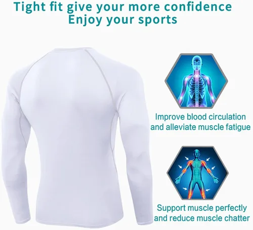 Vista 2 de Camisetas de compresión para hombre, manga larga, para entrenamiento, gimnasio, correr, camisetas deportivas frescas y secas