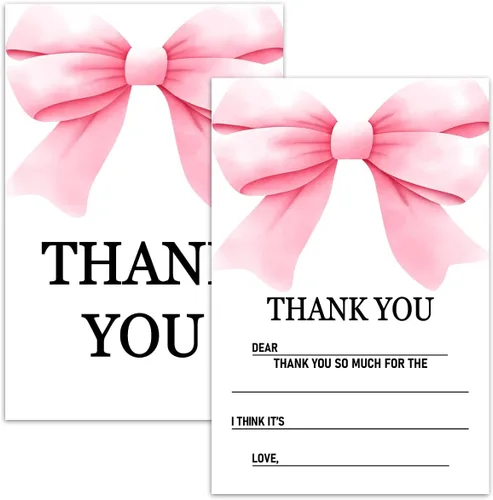 Vista 10 de Tarjetas de agradecimiento en blanco para decoración de fiestas de cumpleaños, notas de agradecimiento para niños o niñas, 20 tarjetas con 20 sobres