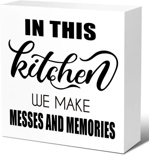Vista 8 de LVQHI Nostalgic Kitchen - Letrero de madera con frase en inglés "In This Kitchen We Make Messes And Memories", conmovedora decoración de cocina