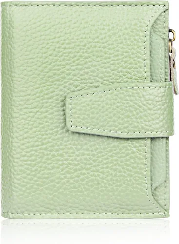 Vista 8 de FT FUNTOR Cartera pequeña para mujer, de piel auténtica, plegable, compacta, con bloqueo RFID, bolsillo con cremallera, ranuras para tarjetas