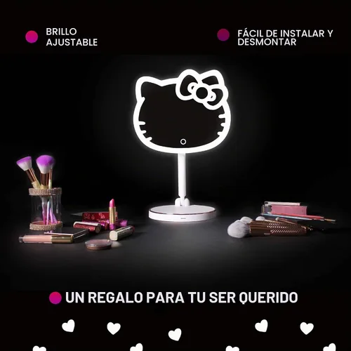 Vista 6 de Impressions Vanity Hello Kitty - Espejo de maquillaje de montaje en mesa LED, inalámbrico, con rotación de 360 grados, espejo de escritorio