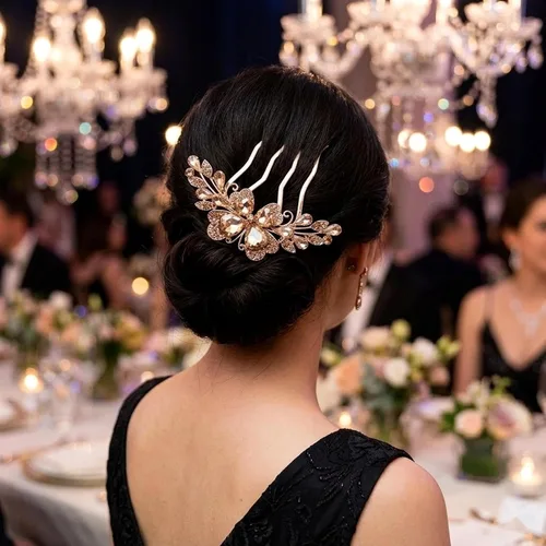 Vista 4 de LOGOFUN Peine lateral de cristal Peine de pelo con diamantes de imitación Peine de pelo de novia updo lateral Peine nupcial 4 puntas para mujeres