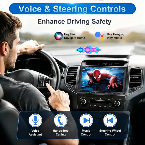 Vista 14 de Estéreo de coche doble DIN inalámbrico Apple CarPlay Android Auto, radio doble DIN de 7 pulgadas con Bluetooth, enlace de espejo, cámara de visión