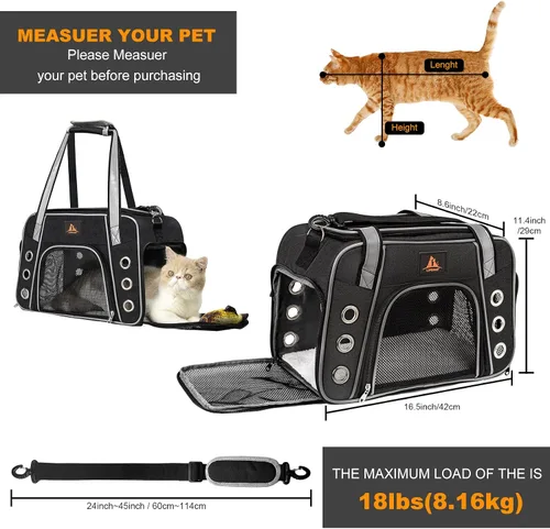 Vista 2 de Lifeand Transportador de gatos para gatos grandes y medianos de menos de 18 libras, plegable y suave, transportador para perros, aprobado por