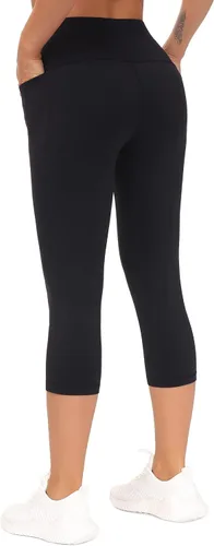 Vista 3 de THE GYM PEOPLE Leggings capri de cintura alta con control de abdomen para mujer