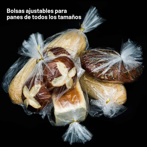 Vista 3 de Bolsas de pan reutilizables con lazos, 50 bolsas transparentes y 50 lazos, ajustables para pan casero y pan de panadería