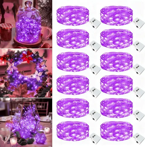 Vista 30 de Paquete de 12 luces de hadas que funcionan con pilas, 20 luces LED parpadeantes de 7 pies, 3 modos, mini luces a granel impermeables para tarros