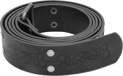 Vista 7 de GelConnie Cinturón de cuero vikingo Ren Faire, cinturón medieval para hombre, cinturón ancho de piel sintética, cinturón de cuero renacentista
