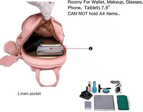 Vista 5 de Miss Lulu Mini mochila para niñas y mujeres, casual, a la moda, linda bolsa de hombro de piel sintética Saffiano