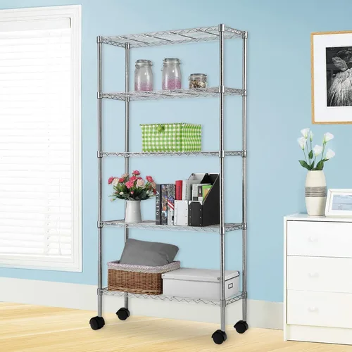Vista 7 de Karl home Estantería de alambre con ruedas, estantes ajustables, estante de almacenamiento de metal para cocina, baño, garaje, despensa, armario