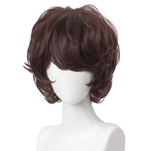 Vista 6 de Aicos Peluca corta negra de anime cosplay para hombres con flequillo Negro