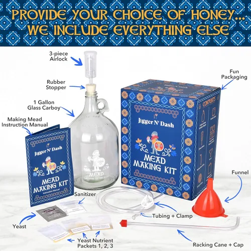 Vista 3 de Jigger N' Dash Mead Making Kit – Kit reutilizable para hacer miel – Kit completo de Mead – Todos los suministros de hidromiel que necesitas hacen 1