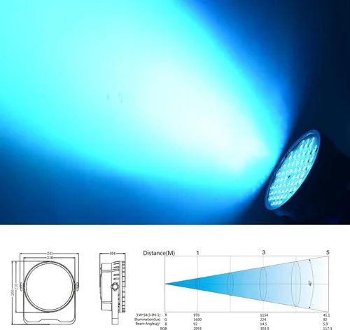 Vista 6 de BETOPPER Luces de escenario para fiestas, 54x3W LED Par Light RGB, DMX DJ luces activadas por sonido, iluminación estroboscópica para fiesta, boda