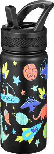 Vista 23 de Fanhaw Botella de Agua Aislada para Niños de 18 Oz con Tapa de Pajita – Acero Inoxidable de Doble Pared al Vacío, A Prueba de Fugas, Botellas