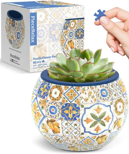 Vista 10 de PieceRelax Rompecabezas 3D Maceta 80 Piezas - Abundancia de Otoño, Macetas de Flores de Decoración del Hogar para Cactus de Interior, Macetas