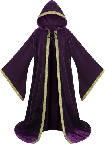 Vista 9 de GRAJTCIN Bata de mago unisex de terciopelo, capa de mago, disfraz renacentista para cosplay y Halloween