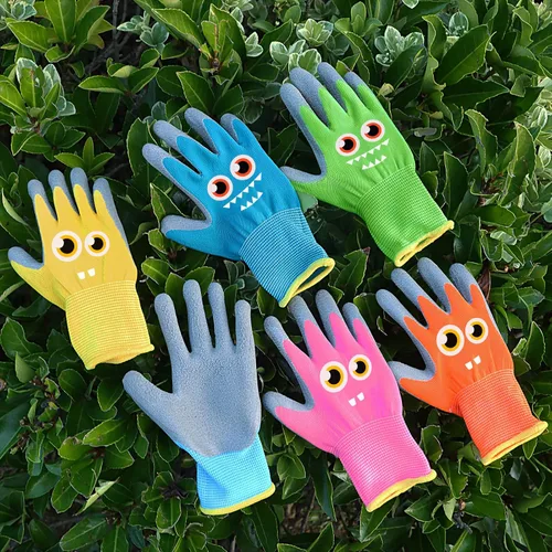 Vista 6 de 12 pares de guantes de jardín para niños, guantes de jardinería para niños, guantes de trabajo con revestimiento de goma para niños pequeños y niñas