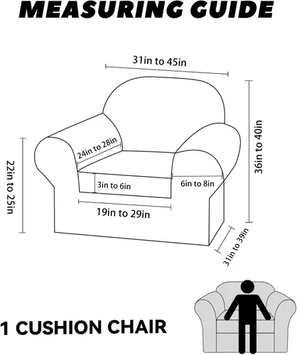 Vista 3 de Funda para silla con bolsillos para reposabrazos, juego de 2 piezas, funda elástica de piel sintética para sillones (se adapta a 31-45 pulgadas)
