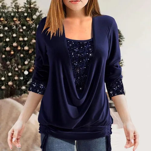 Vista 2 de Sudadera de manga larga con cuello cuadrado para mujer, diseño de lentejuelas, sexy, para fiesta, fiesta, vestido
