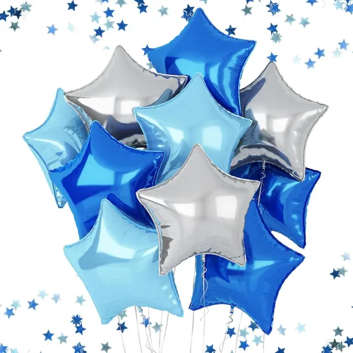 Vista 24 de Globos de estrellas rojas, azules y negras, globo de papel de aluminio de 18 pulgadas para helio, paquete de 10 globos rojos y azules, globo de Negro