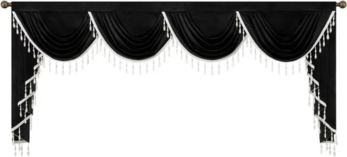 Vista 31 de VOGOL Cenefa de cortinas de terciopelo grueso para dormitorio, cenefas de cascada de lujo con aislamiento térmico dorado para sala de estar formal
