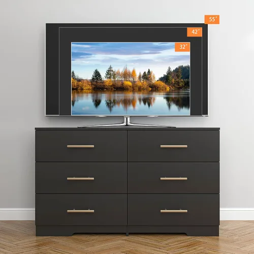 Vista 11 de Spaco Cómoda negra de 6 cajones con mango dorado, cómoda moderna de 6 cajones profundos para dormitorio, cómoda de almacenamiento para armario, sala