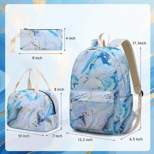 Vista 3 de BLUBOON Mochila escolar para niñas y adolescentes con lonchera y estuche para lápices compartimento para computadora portátil, mochila casual