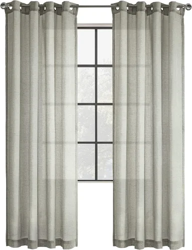 Vista 2 de Loft Living Blakely - Cortina transparente con textura de lino sintético, 52 x 84 pulgadas, color gris