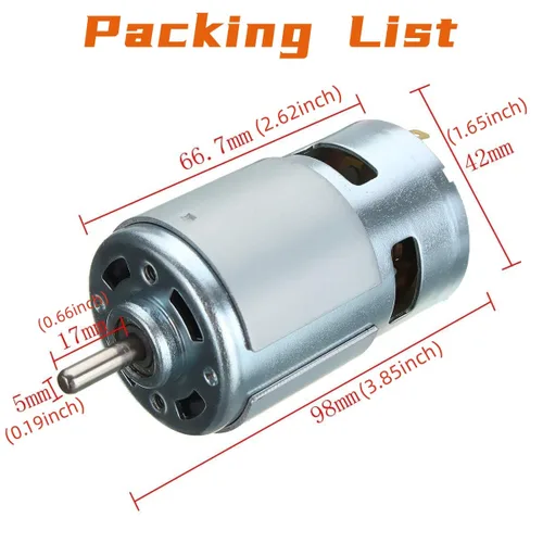 Vista 3 de 775 DC Motor DC 24V Max 20000RPM Rodamiento de bolas Gran par de alta potencia Motor de engranajes de bajo ruido Motor de componentes electrónicos