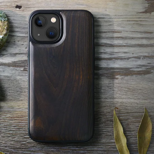 Vista 8 de Carveit Funda magnética de madera para iPhone 13 Mini [madera natural y TPU suave negro] funda protectora de madera única y elegante a prueba