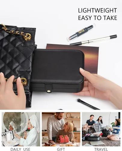 Vista 6 de V-LAFUY Joyero pequeño joyero de viaje cajas de joyería portátiles para mujer organizador de viaje de joyería de 2 capas regalo para mujeres y niñas