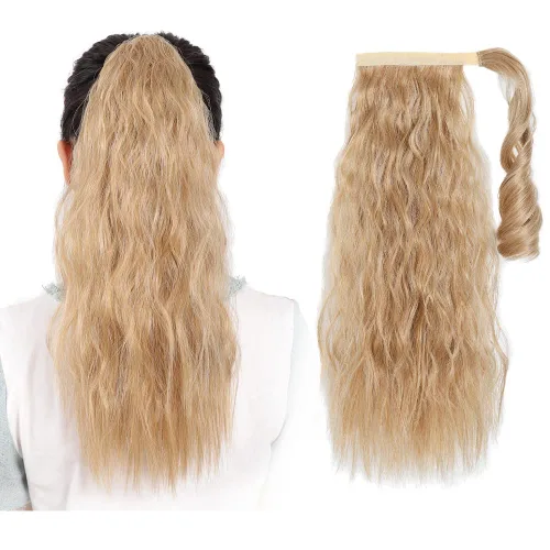 Vista 36 de Extensiones de cabello para cola de caballo, extensión de cola de caballo roja de 16 pulgadas, corta, ondulada, rizada, envolvente, cola de caballo