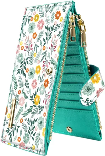 Vista 24 de Billetera de mujer con bloqueo RFID de gran capacidad, organizador multitarjetas, billetera plegable para mujer con bolsillo con cremallera
