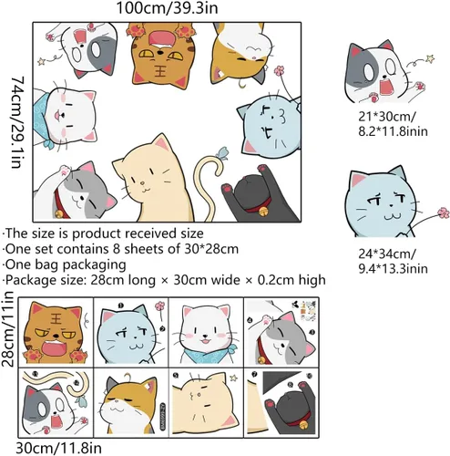 Vista 7 de Calcomanías de pared con diseño de gato lindo, decoración de despegar y pegar para habitación de los niños (colección de gatos grandes, PVC opaco)