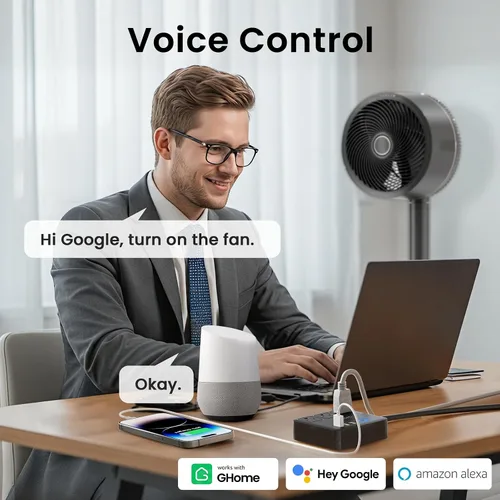 Vista 2 de GHome Smart Regleta de alimentación con 3 salidas WiFi y 3 puertos USB, protector de sobretensiones inteligente con certificación ETL, funciona